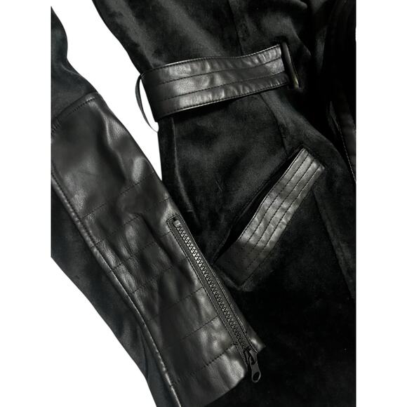 Blanc Noir Belted Drape Velour Jacket Black Soft Coat Size Large Mid Length - Picture 4 of 16